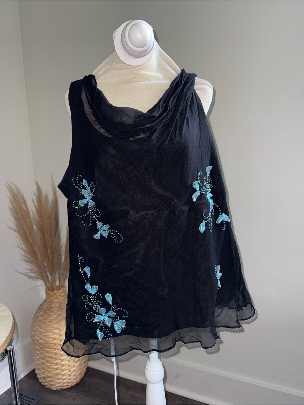 Ice Cowl Neck Top w Beading and Embroidery